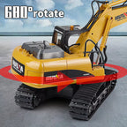 RC excavator with rotating cabin and crawler tracks