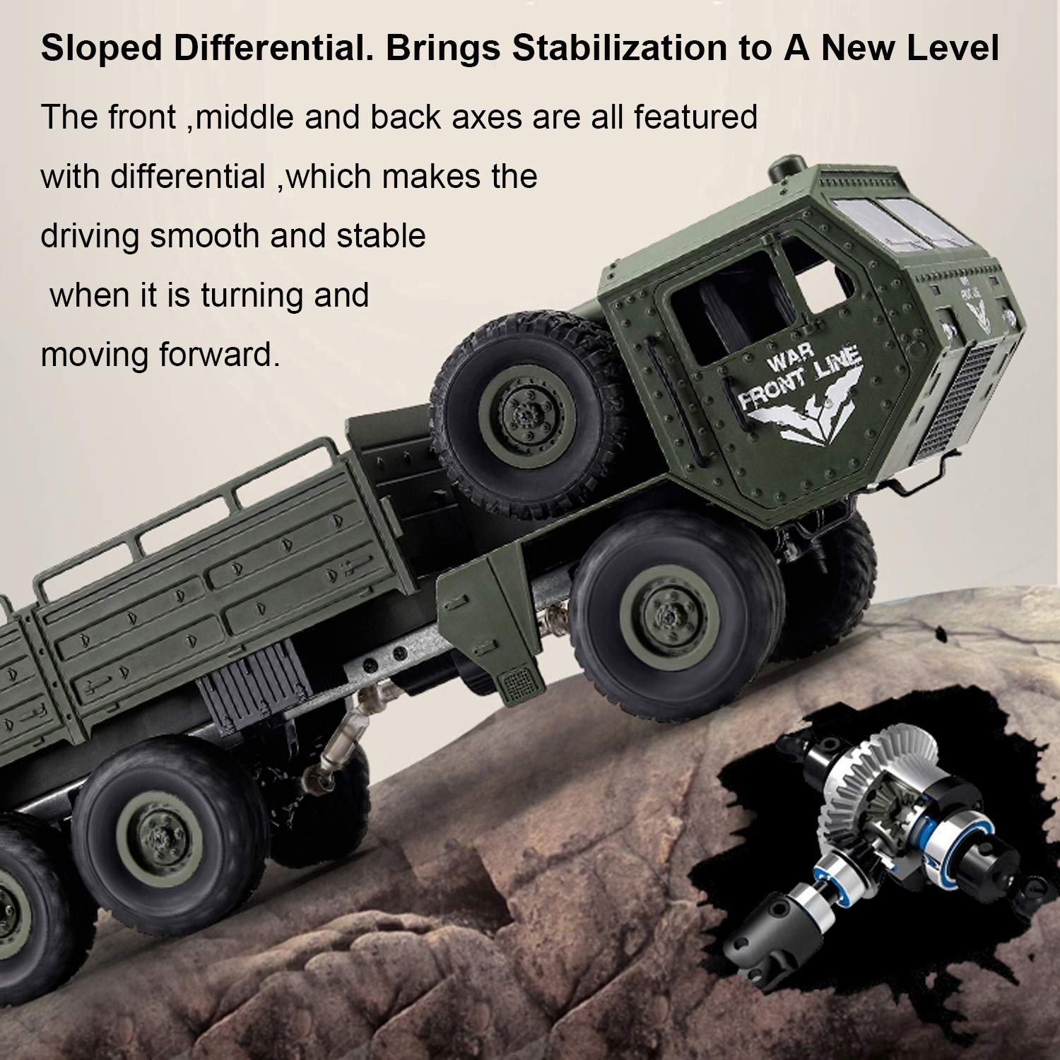 6WD military RC truck side profile