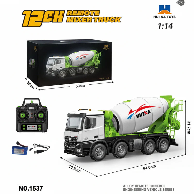 Huina 1537 1:14 RC cement mixer truck front view