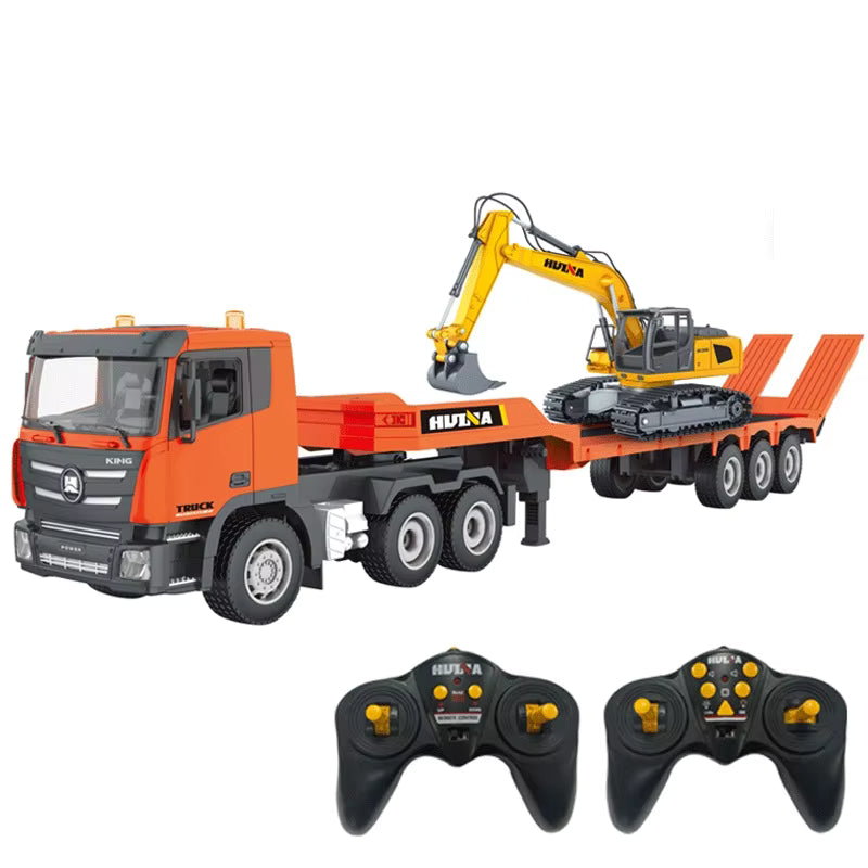 Huina 1319 RC tractor truck with flatbed trailer front view