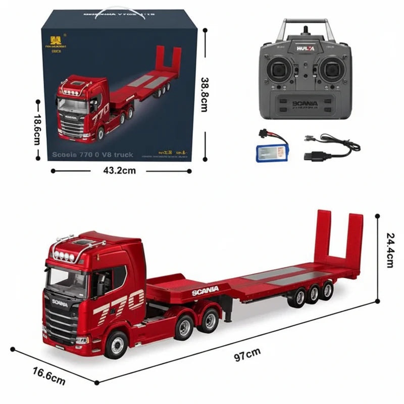 Huina 1501A 770S RC tractor truck with flatbed trailer front view