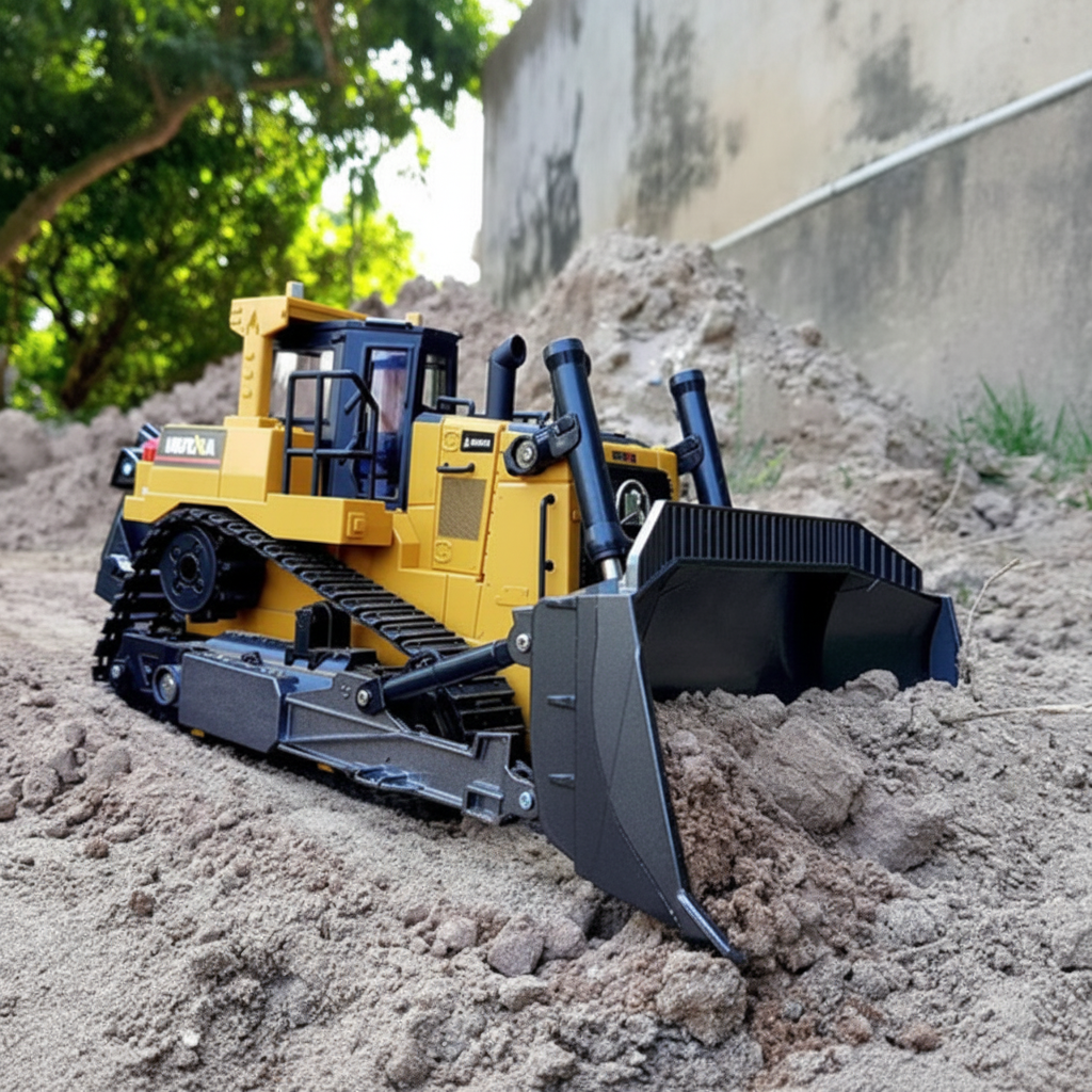 RC bulldozer pushing sand Huina 1554
