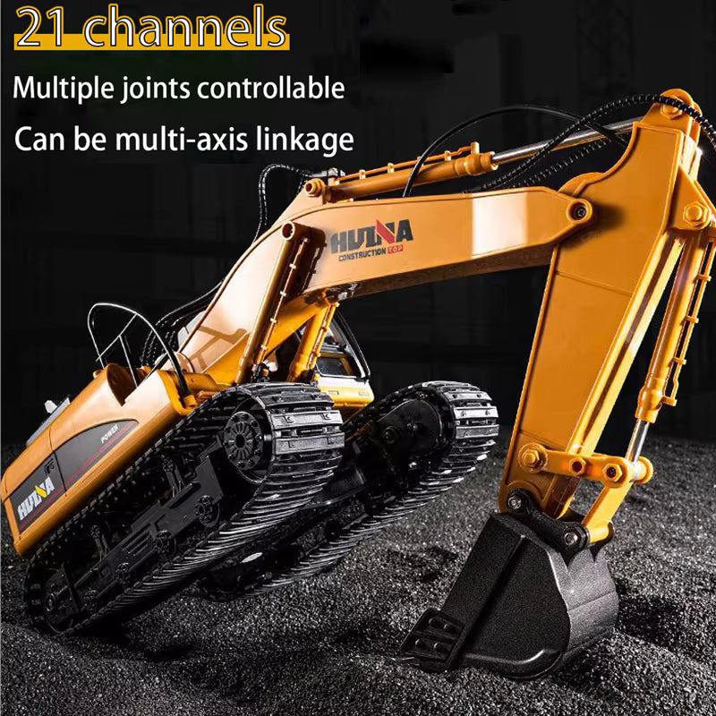 RC construction excavator with LED lights active