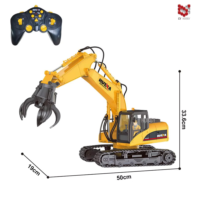 Huina 571HD 1:14 RC Excavator with metal claw grabber front view