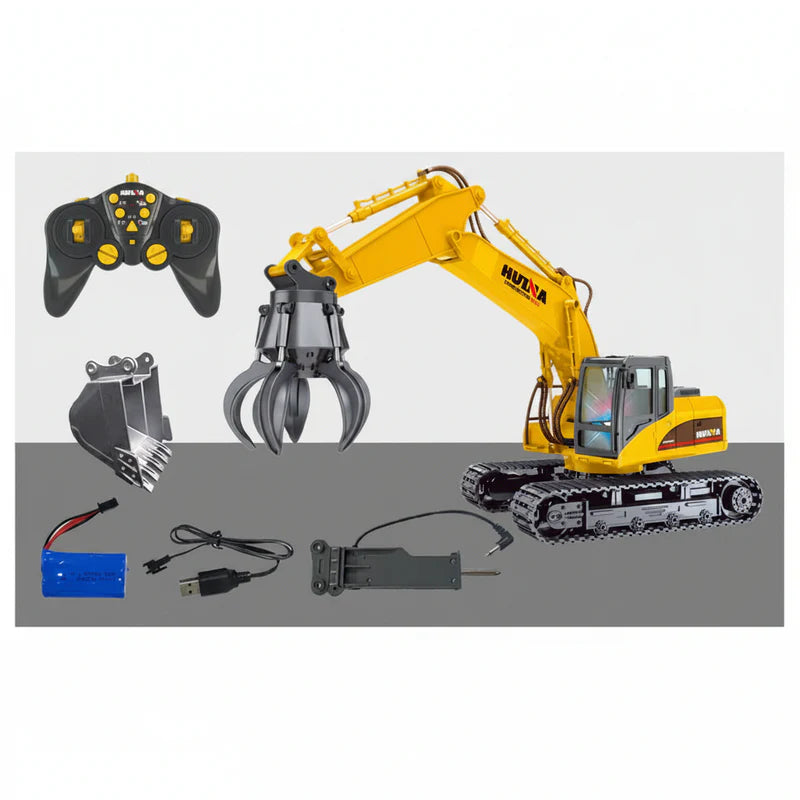 Huina 571HD 1:14 RC Excavator with Metal Claw Grabber – 21CH Construction Vehicle RTR
