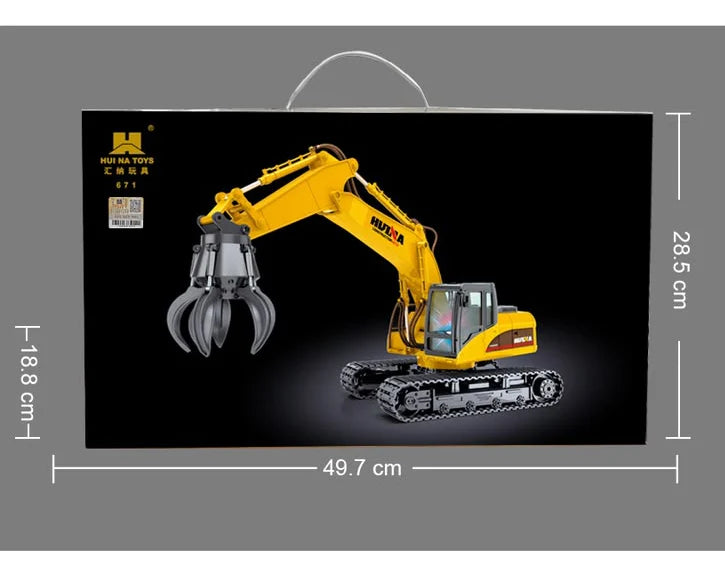 Huina 571HD 1:14 RC Excavator with Metal Claw Grabber – 21CH Construction Vehicle RTR