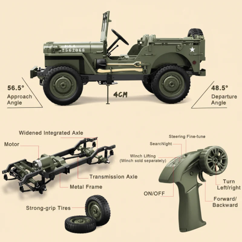 JJRC C8815 1:10 Willys Military 4WD RC Jeep