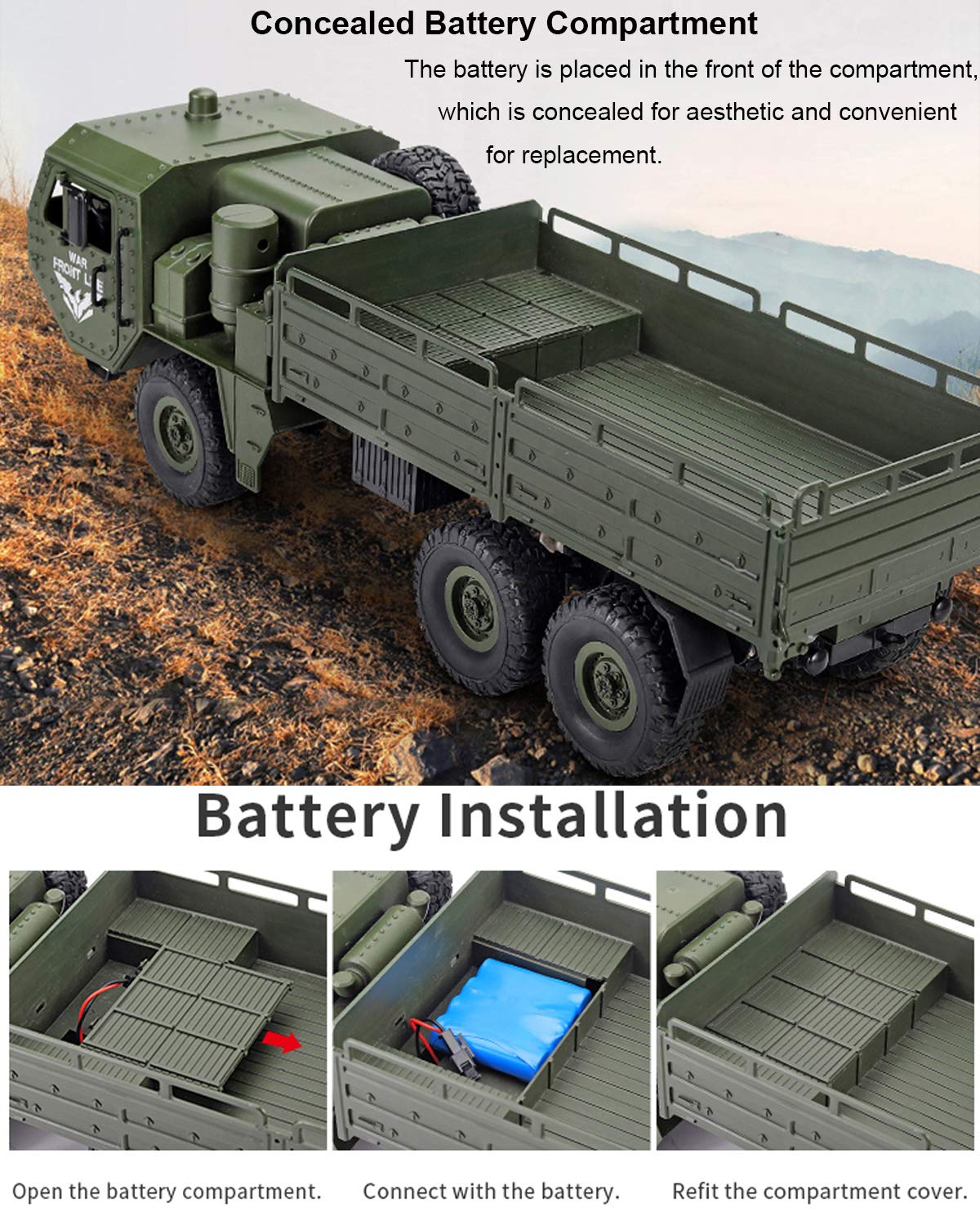 JJRC Q75 military rock crawler driving on rocks