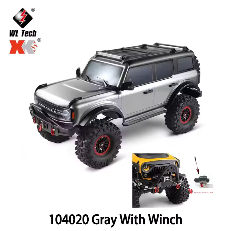 WLtoys 104020 1/10 Scale Ford Bronco RC Crawler - 4x4 Off-Road Climbing Truck with LED Lights & Working Winch RTR