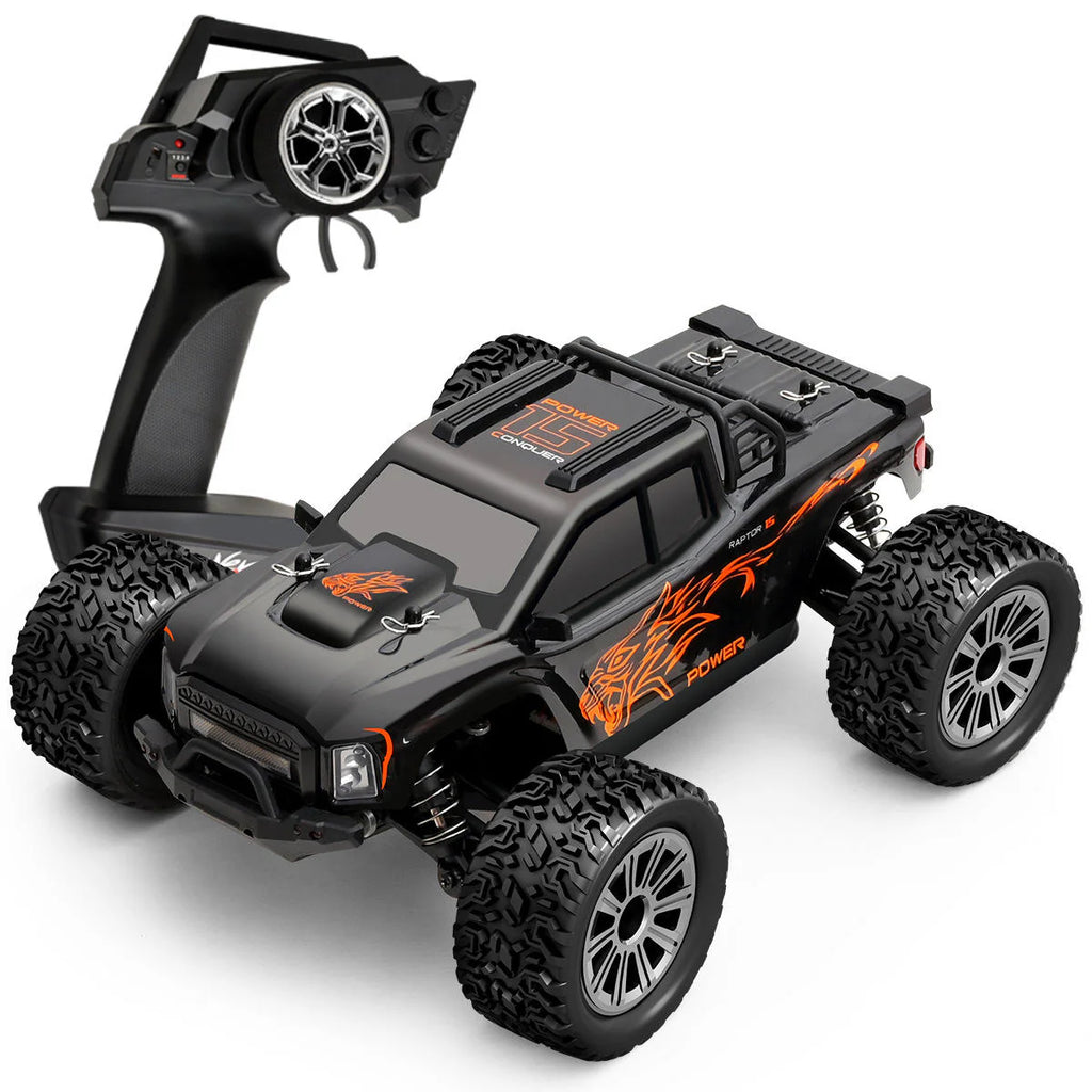 WLtoys 164018 1/16 4WD High-Speed RC Monster Truck | 35KM/H All-Terrain Off-Road Toy Basher with LED Lights Black
