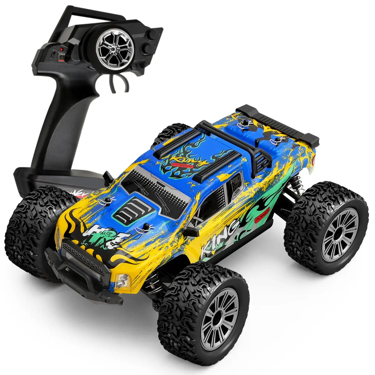 WLtoys 164018 1/16 4WD High-Speed RC Monster Truck | 35KM/H All-Terrain Off-Road Toy Basher with LED Lights Blue