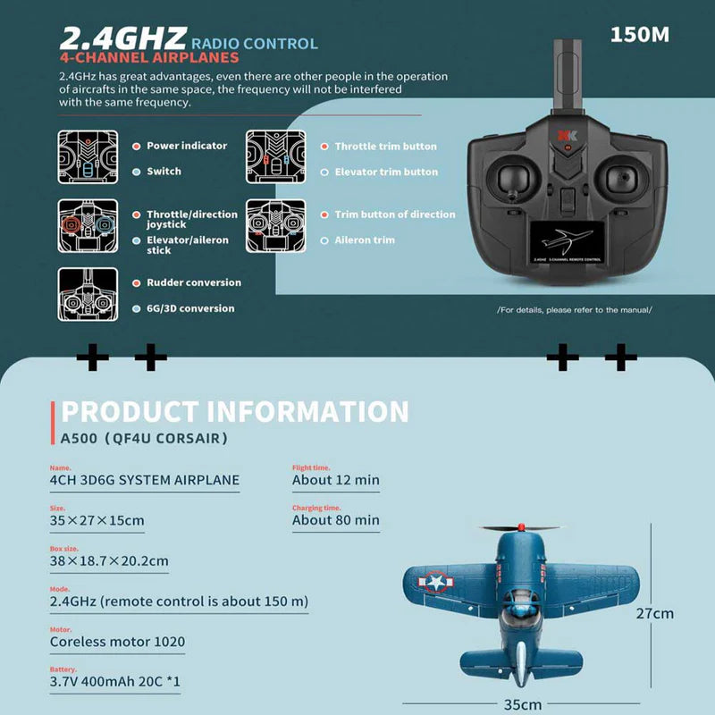 WLtoys XK A500 RC warbird side profile