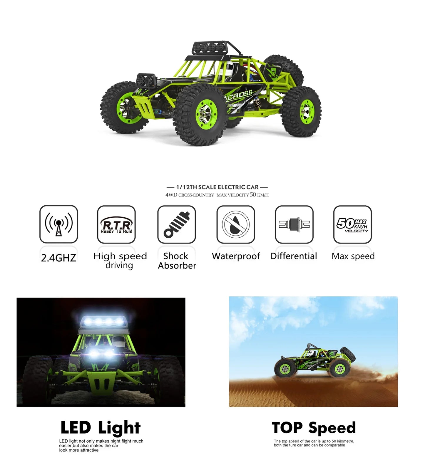 WLTOYS 12427 RC car high speed 50kmh front view