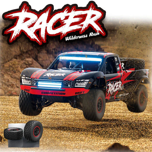 red brushless RC car off road terrain
